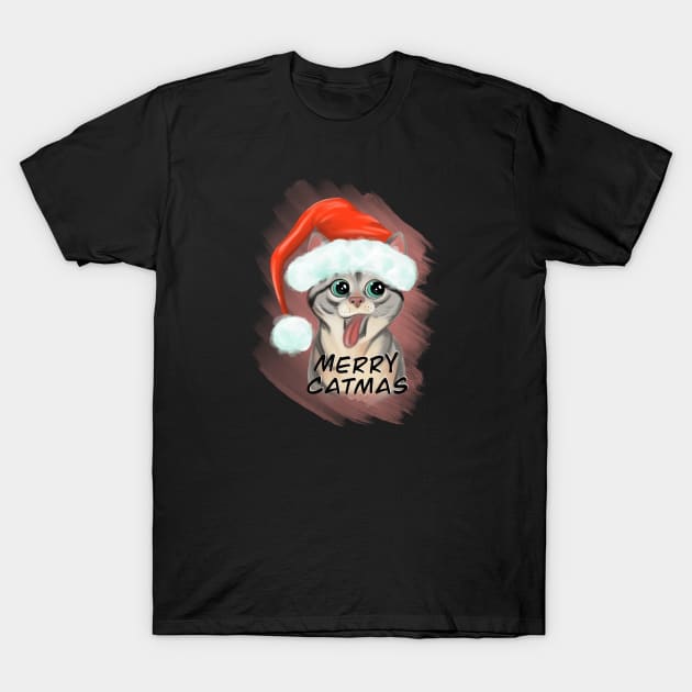 Christmas Cat / Merry Catmas / Cut Santa Cat T-Shirt by Print Art Station